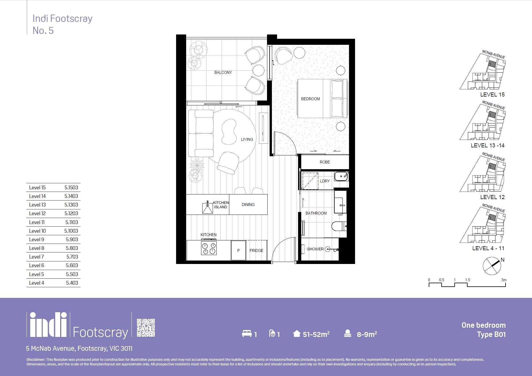 Indi Footscray_one bed example floorplan