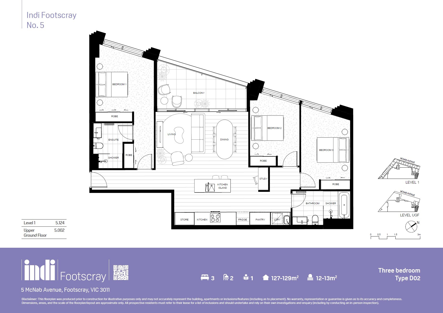 Indi Footscray_three bed example floorplan