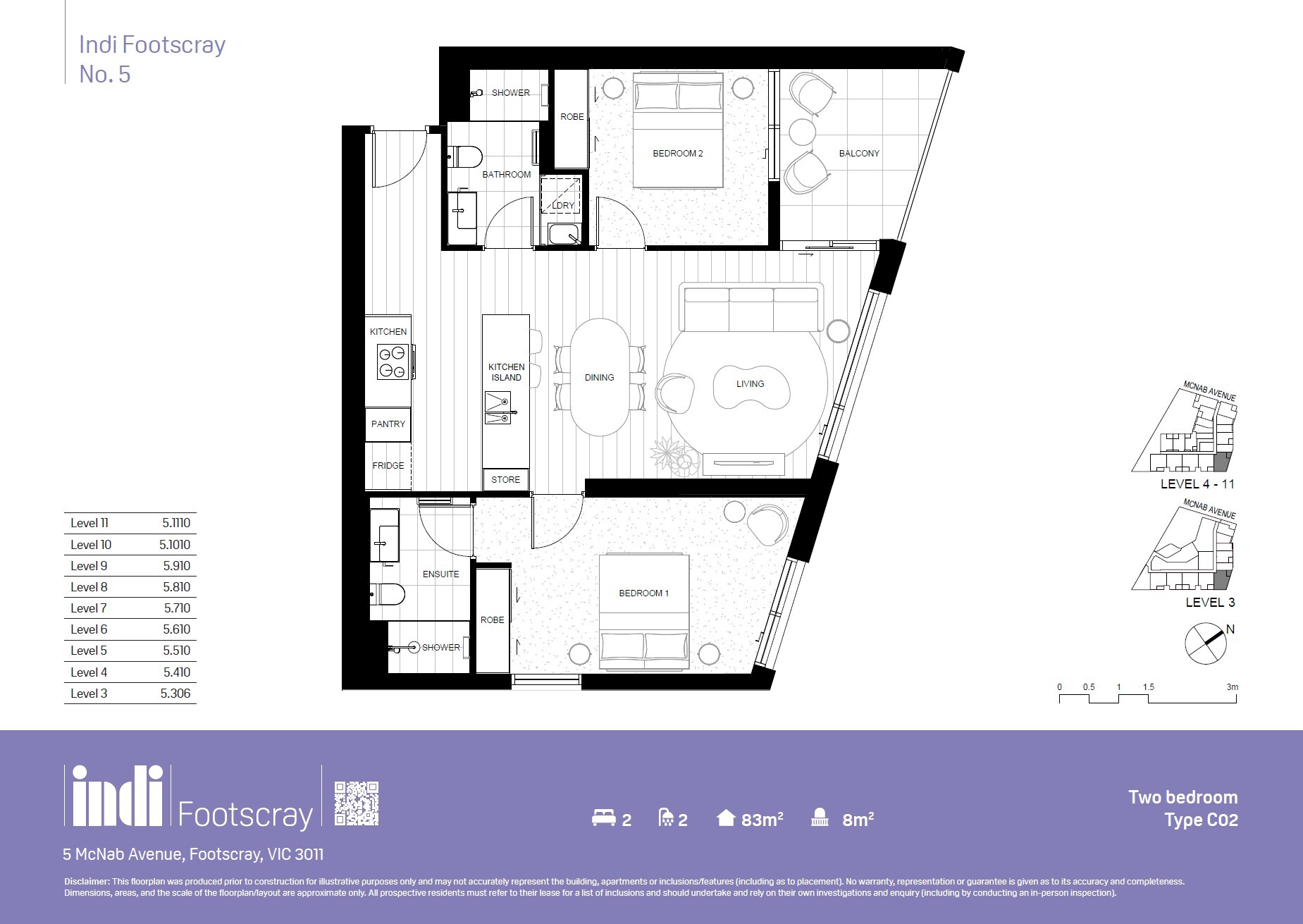 Indi Footscray_two bed example floorplan